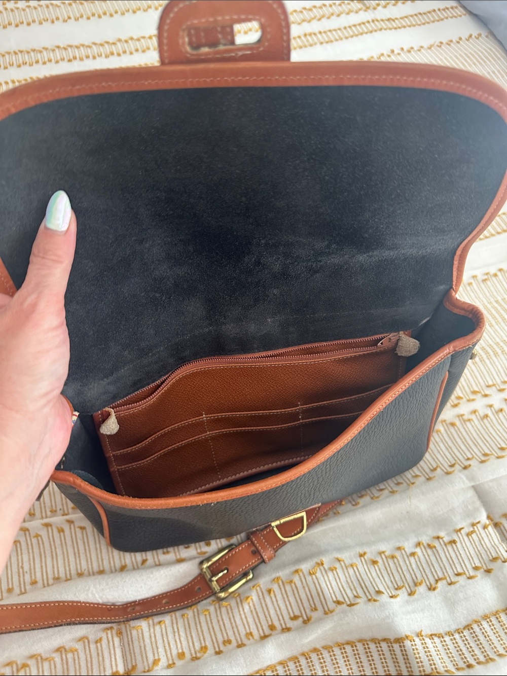 Dooney & Bourke Black with Brown Trim Pebbled Leather Crossbody - Picture 4 of 4